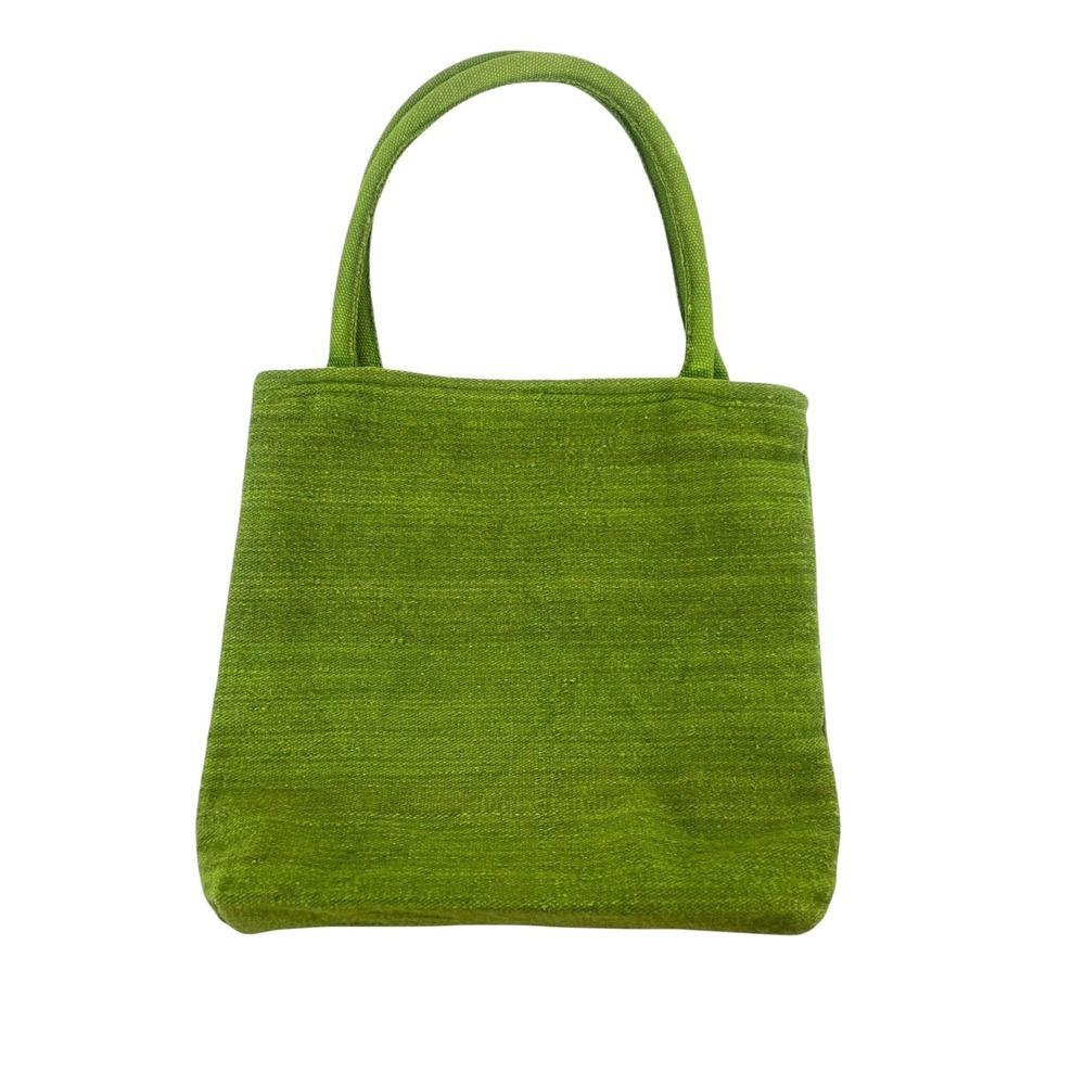 handmade Peruvian floral embroidered woven wool tote lime greenb 13x14 - Picture 8 of 12